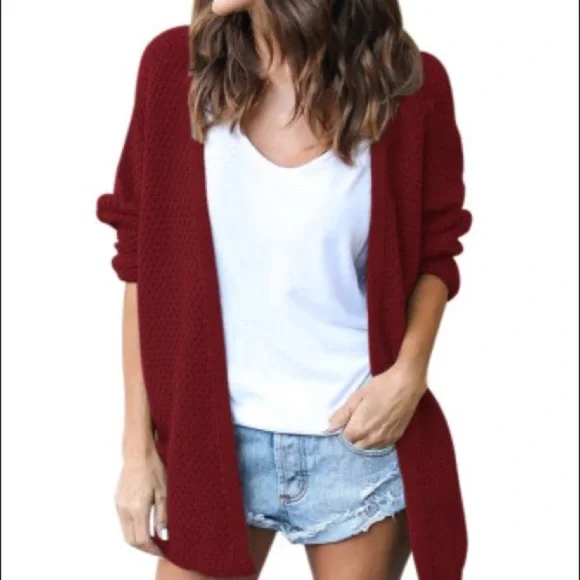 New Medium Red Wine Waffle Cardigan - Picture 1 of 3